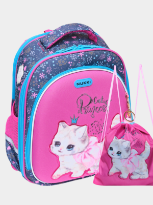 Школьный ранец NK22-9001-6 розовый кошка с бантиком