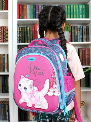 Школьный ранец NK22-9001-6 розовый кошка с бантиком STOCK